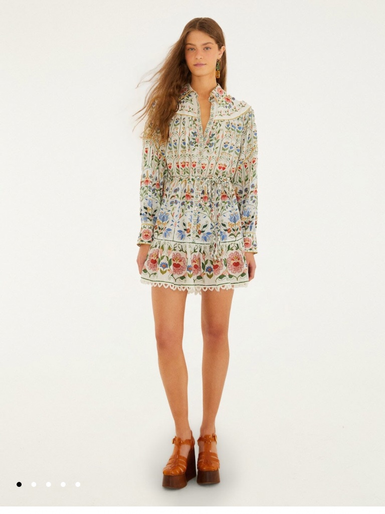 Farm Rio Off-White Stitched Garden Mini Dress